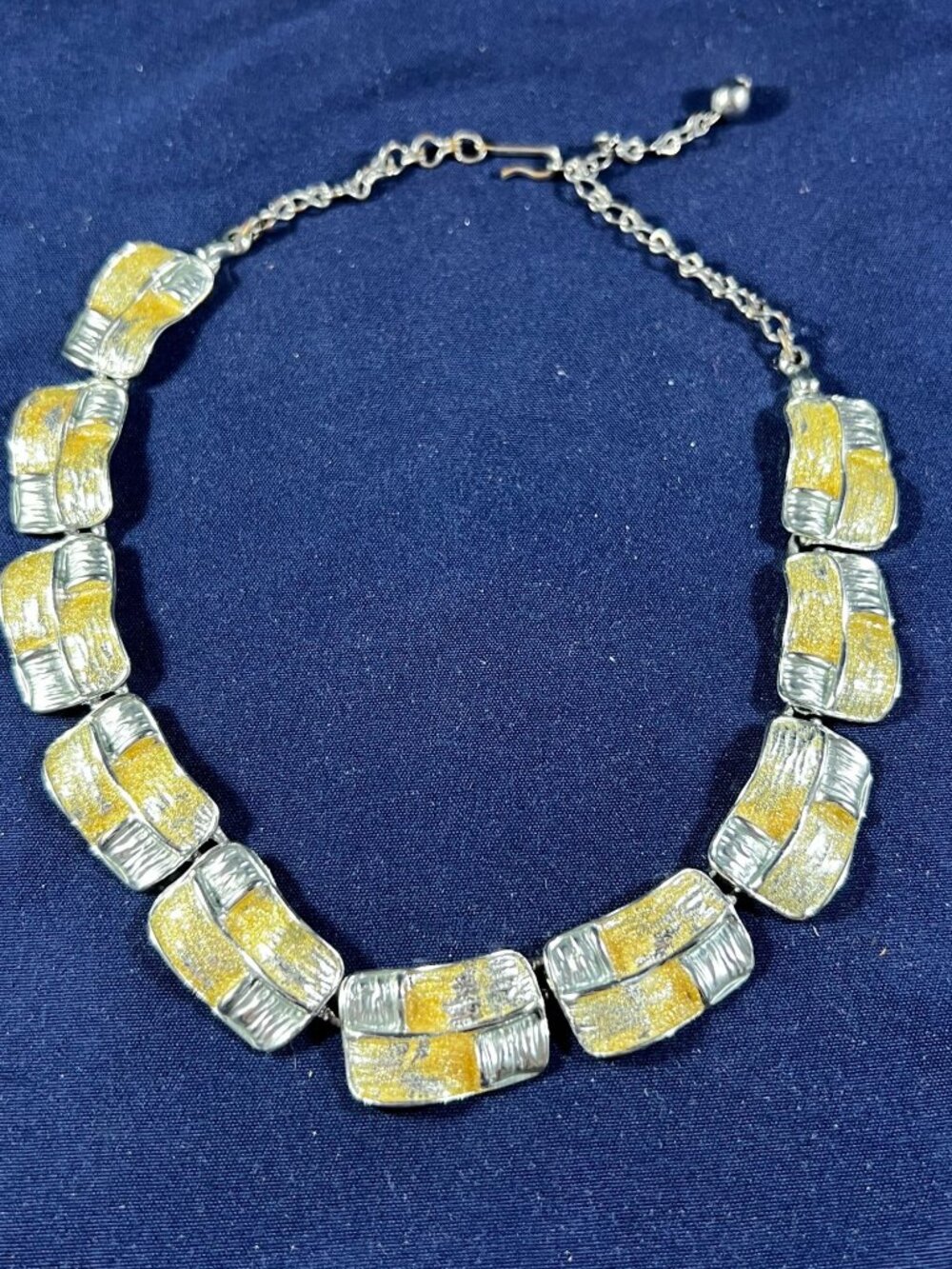 Vintage Silver & Gold-Toned Abstract Link Necklace With Adjustable Chain